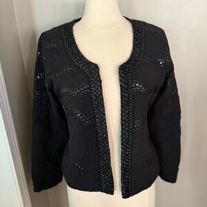 Malvin Hamburg Quilted Black Beaded Embroidered Blazer Jacket Women's Size 12